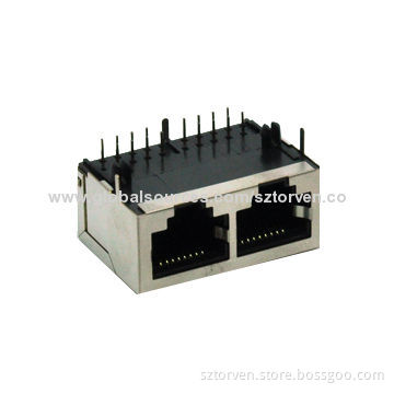 RJ45 Connector Side Entry Modular Jack, 1x2, Shielded, Available in 1x1-1x8 Poles